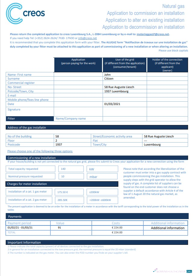 download download Luxembourg Creos gas utility bill template in Word and PDF format PDF template PDF template